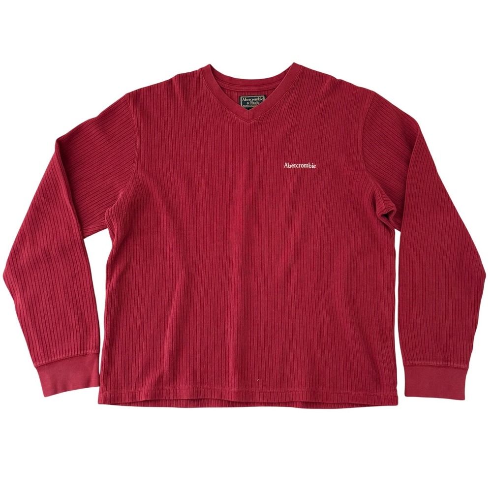 Vintage Y2K Abercrombie & Fitch Ribbed Sweatshirt Logo XL Red Preppy Long Sleeve